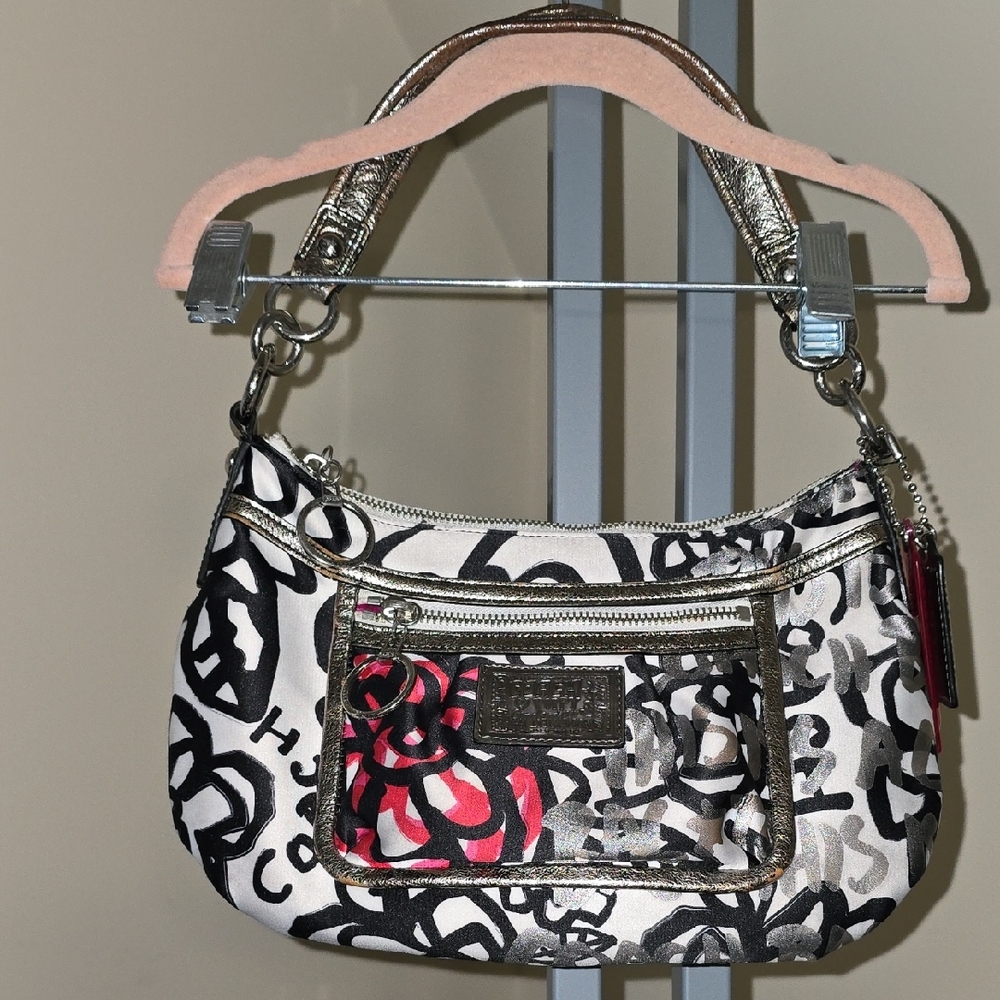 Coach Black, Red, and Silver Graphic Shoulder Bag
